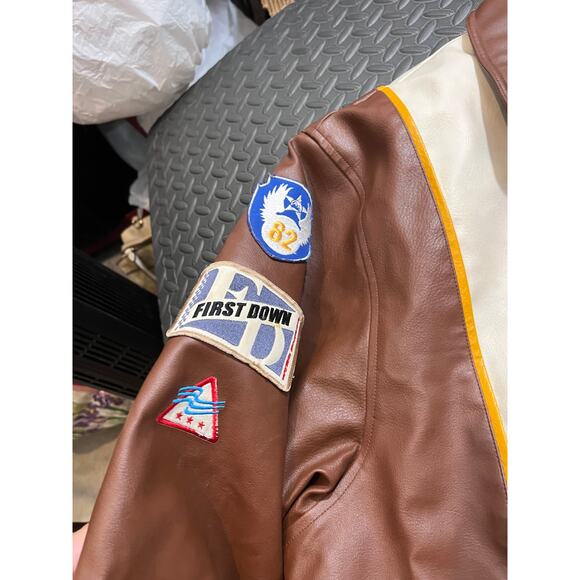 First Down Mens Vintage Racing Gear Bomber Jacket Flight Brown Patches Size XXL - Picture 4 of 14